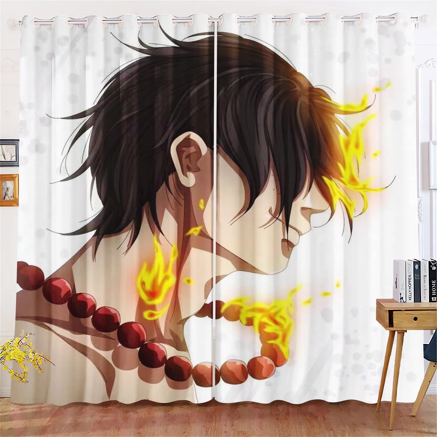 Cortina de One Piece - Retrato de Portgas D. Ace (Efecto de llama intensa)
