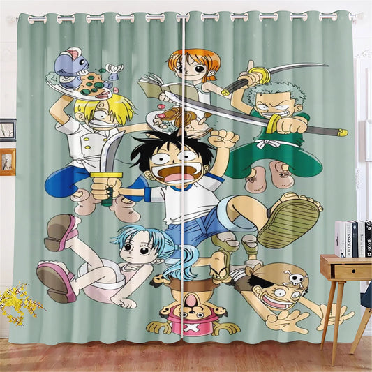 Rideau One Piece - Illustration Joyeuse de l'Équipage au Complet