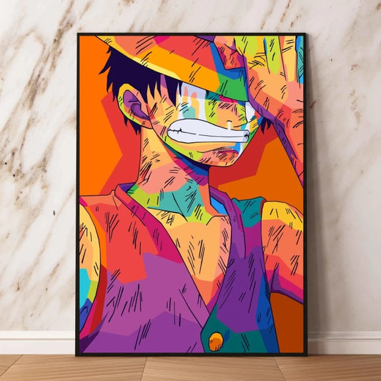 Pintura Pop Art de One Piece: Perfil de combate de Monkey D. Luffy
