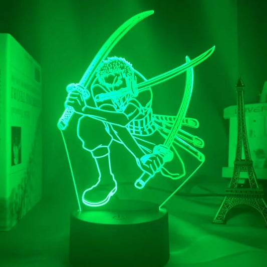 Lámpara de noche LED de One Piece - Estilo Zoro Tres Espadas (Verde)