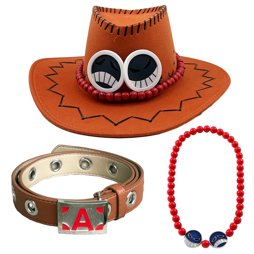 Set cosplay di One Piece Ace: cappello, cintura e collana