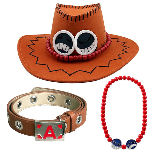 Set cosplay di One Piece Ace: cappello, cintura e collana