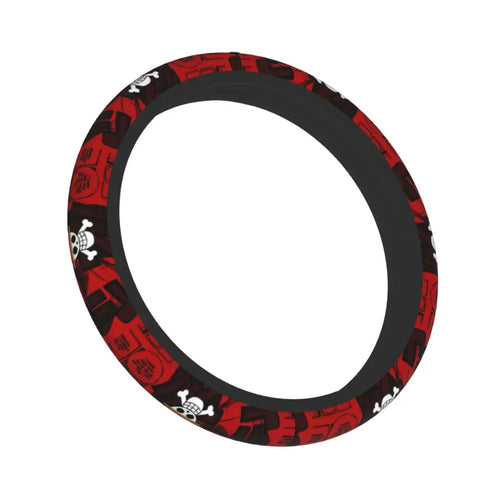Funda para volante de coche de One Piece: símbolos piratas en rojo oscuro