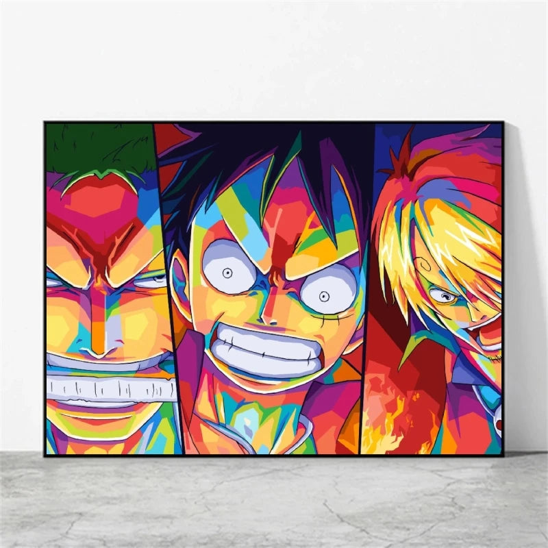 Tableau One Piece Pop Art - Triptyque Équipage Mugiwara Combat