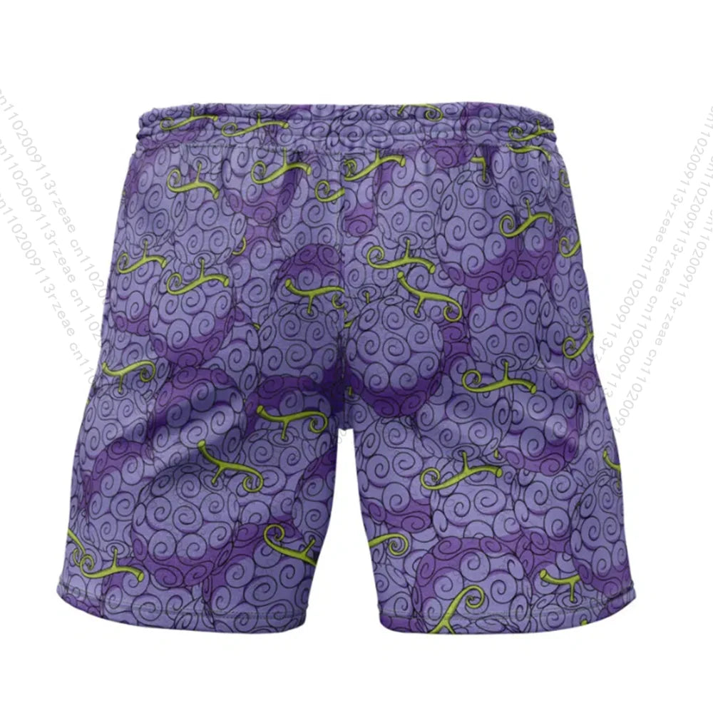 Traje de baño de One Piece - Shorts de baño con estampado de frutas del diablo (morado)