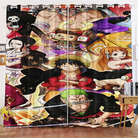 One Piece Curtain - Scena di gruppo di Rufy e i suoi amici (colori pastello)