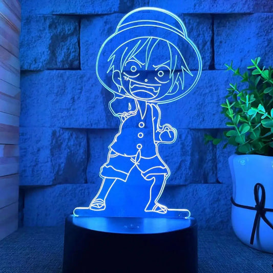 Lámpara de noche LED de One Piece - Diseño Chibi de Monkey D. Luffy (Azul)
