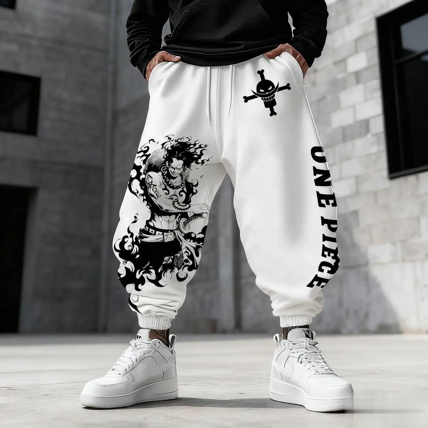 Pantalon de Jogging One Piece - Silhouette Ace & Sabo (Design Blanc)