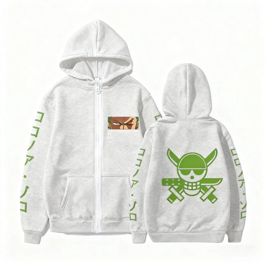Felpa con cappuccio One Piece - Zoro Crew Design (grigio e verde)