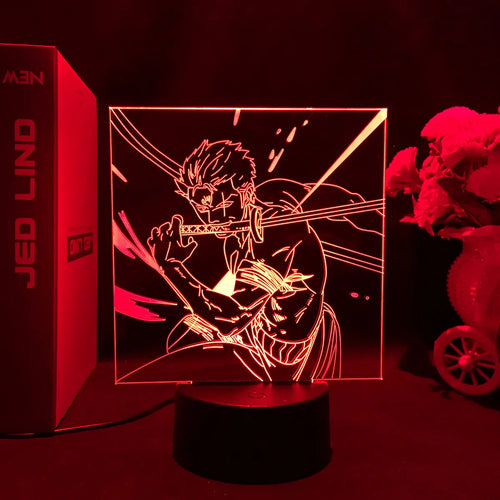 Lámpara de noche LED de One Piece - Póster de Roronoa Zoro (rojo)