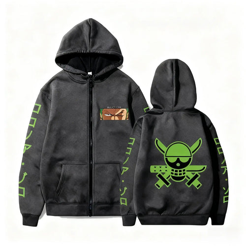 Sudadera con capucha de One Piece - Logotipo de Zoro Roronoa (negro y verde)