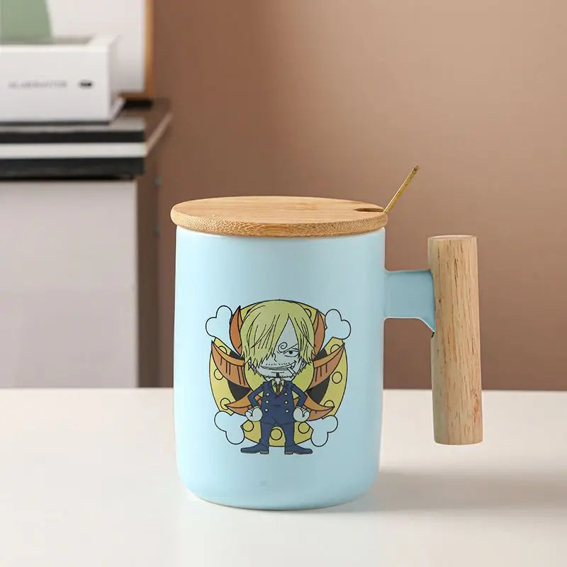Taza con tapa de One Piece - Ilustración original de Luffy