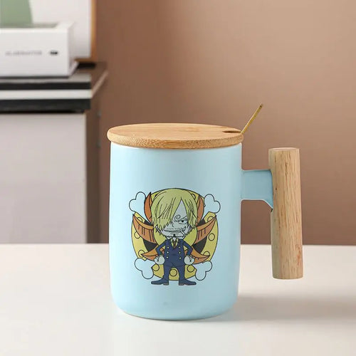 Taza con tapa de One Piece - Ilustración original de Luffy
