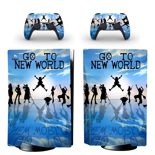 Adesivi One Piece PS5 - Silhouette "Go To New World" (blu)