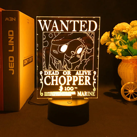 Lampe LED One Piece - Poster Wanted Tony Tony Chopper (Jaune)