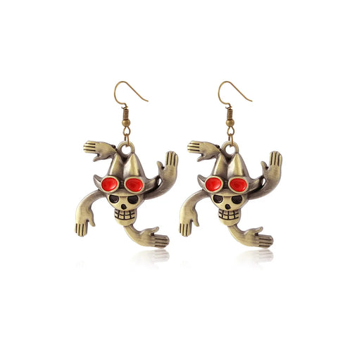 Pendientes de One Piece: calavera y sombrero de paja antiguo