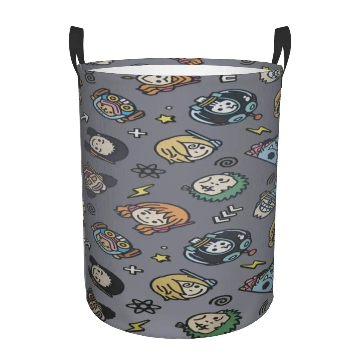 Cesta de lavandería de One Piece - Diseño de iconos y sombreros de paja (gris)