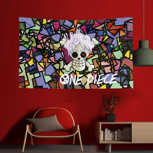 Póster de One Piece: Calavera y flores de Jolly Roger (colorido)