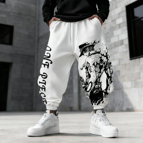 Pantalones deportivos de One Piece - Diseño manga completo en blanco y negro (gris/blanco)